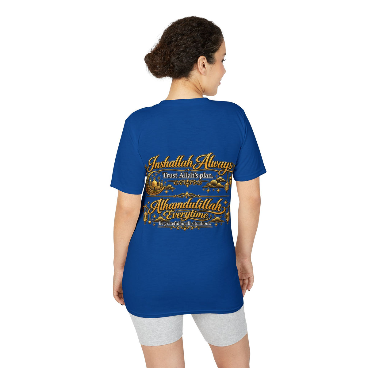 Islamic Prayer T-Shirt – "Inshallah Always, Alhamdulillah Everytime" Chest & Back Design
