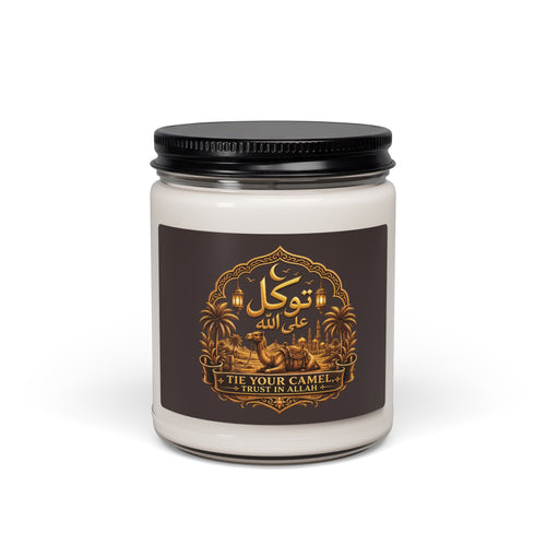 9oz Scented Soy Candle — Tropical Oasis Fragrance (Decorative Palm & Sunset Label)