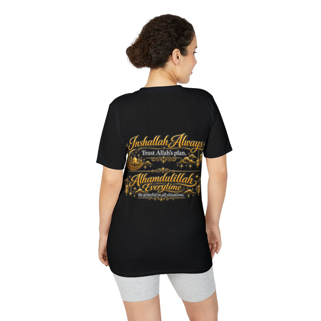 Islamic Prayer T-Shirt – "Inshallah Always, Alhamdulillah Everytime" Chest & Back Design