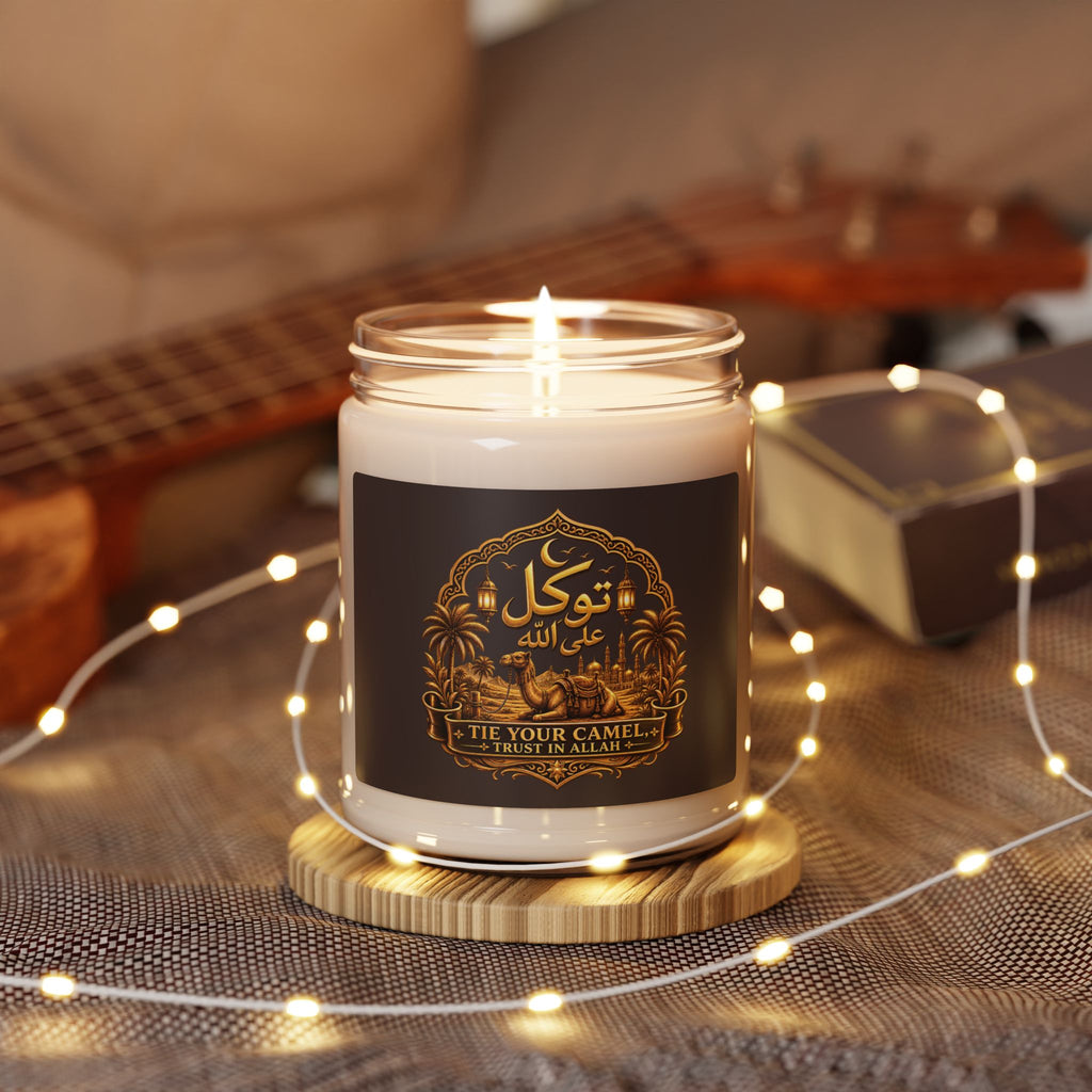 9oz Scented Soy Candle — Tropical Oasis Fragrance (Decorative Palm & Sunset Label)