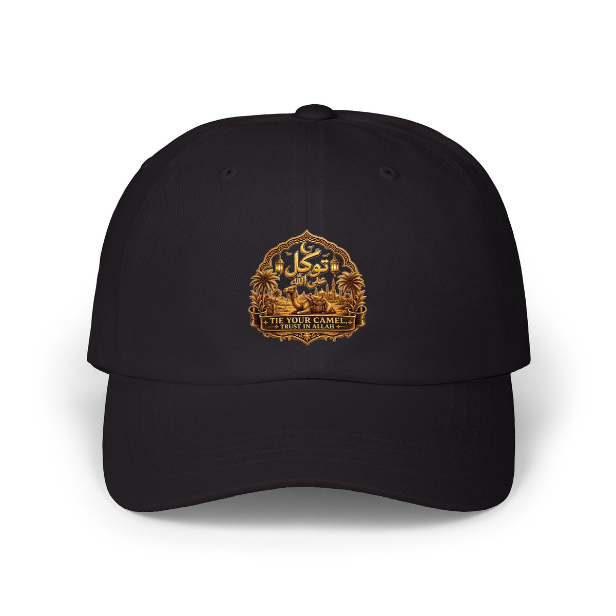 Embroidered Golden Crest Dad Cap — Classic White Baseball Hat